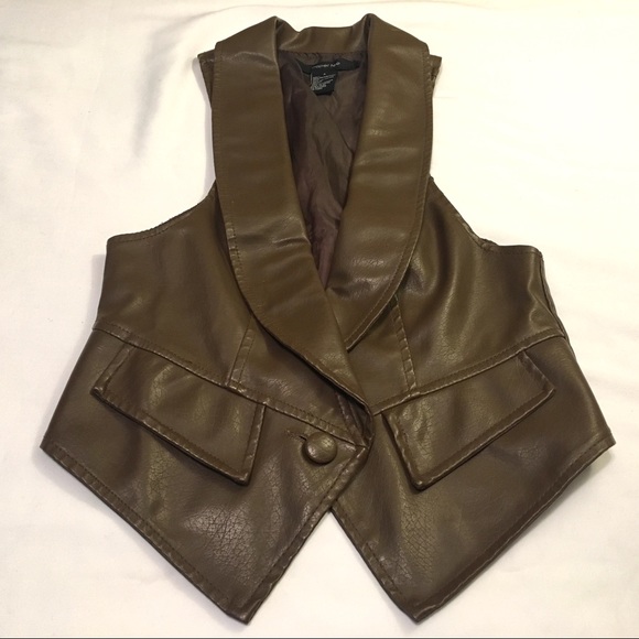 Brown Earth Tone Double Breasted Faux Leather Vest - Picture 2 of 7